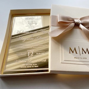 Gold mirror plexiglass invitation, Mirror invitation, Gold mirror invitation, Boxed plexiglass invitation, Boxed invitation, Invitation box