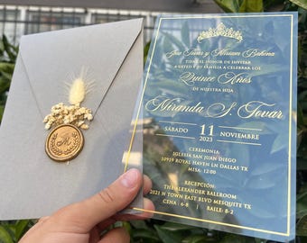 Acrylic Quinceañera invitation, Quince Años invitation, Quince invitation, Clear acrylic invitation, Gray envelope, customizable invitations