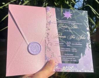 Acrylic Quinceañera invitation. Quinceanera invitation Pink pearl envelope, Acrylic invitation, Sweet 16 invitation, Birthday invitation