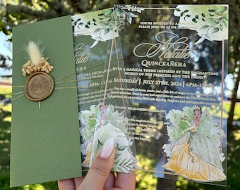 Tiana Princess and Frog Invitation: Acrylic Quinceañera, Sweet 16