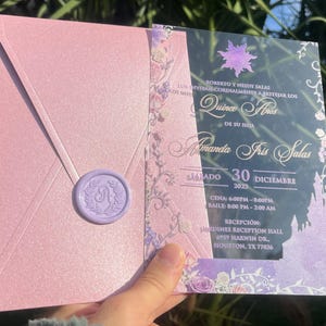 Acryl Quinceaña Einladung. Quinceanera Pink Perle Umschlag, Acryleinladung, Sweet 16 Einladung, Geburtstagseinladung