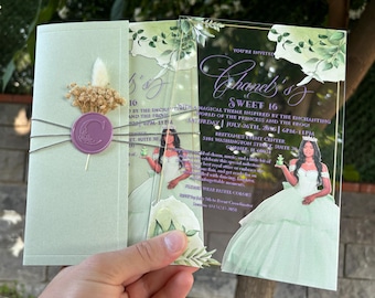 Phooto Quinceañera Invitation: Acrylic, Light Sage Green, Princess Tiana