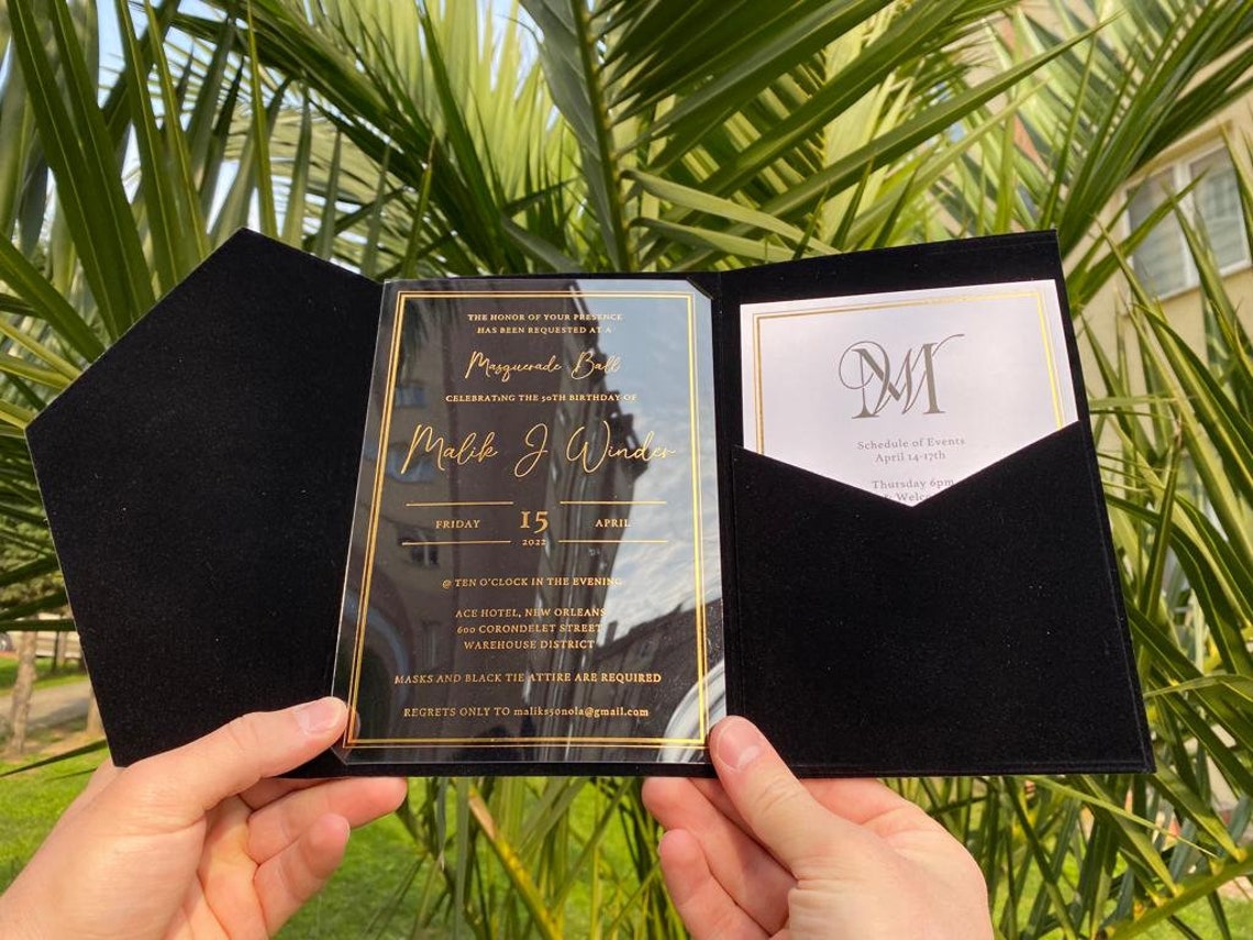 Black Velvet Pocket Envelope. Frosted or Clear Acrylic Etsy