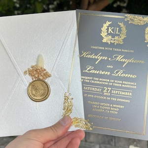 フロストアクリルの結婚式招待状、フロストアクリルの招待状、アクリルの結婚式招待状、結婚式招待状、アイボリーパールの封筒、招待状