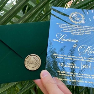 Faire-part de mariage en acrylique, enveloppe en velours vert émeraude, faire-part en acrylique transparent, faire-part de mariage, faire-part imprimé en feuille d'or