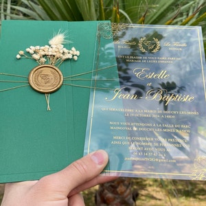 Wedding invitation, Clear acrylic invitation, Acrylic wedding invitation, Wedding invitation, Emerald green half envelope, Wedding cards