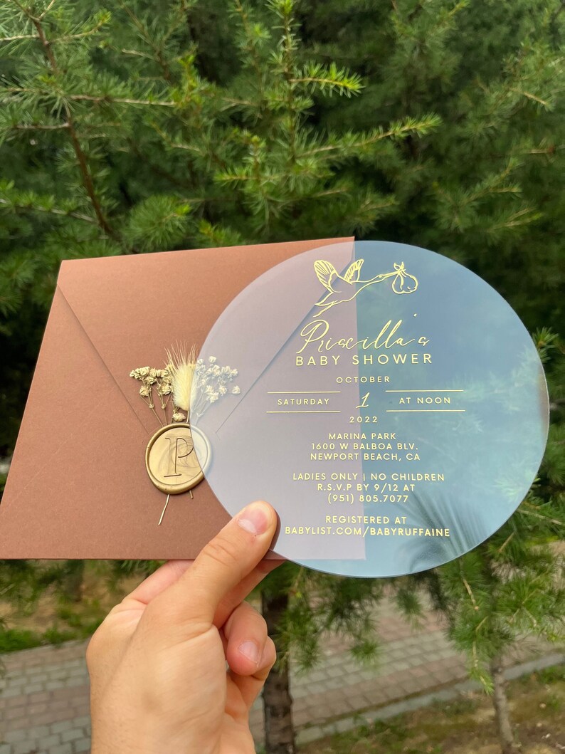 Babyshower Invitation Circle Acrylic Invitation Square Etsy