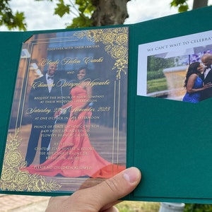 Convite de casamento com foto, Convite de casamento em acrílico, Convite em acrílico transparente, Envelope com bolso, Convites com design personalizado