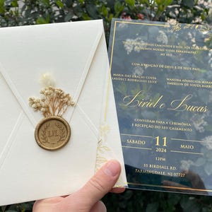 Faire-part de mariage en acrylique Faire-part de mariage en acrylique transparent Faire-part de mariage, faire-part imprimé en feuille d'or, Carte d'invitation, Enveloppe ivoire