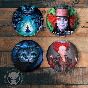 Alice In Wonderland Inspired 4 Piece Ceramic Coaster Set - Alice - Madhatter - Cheshire Cat - Queen of Hearts - Full set Coasters