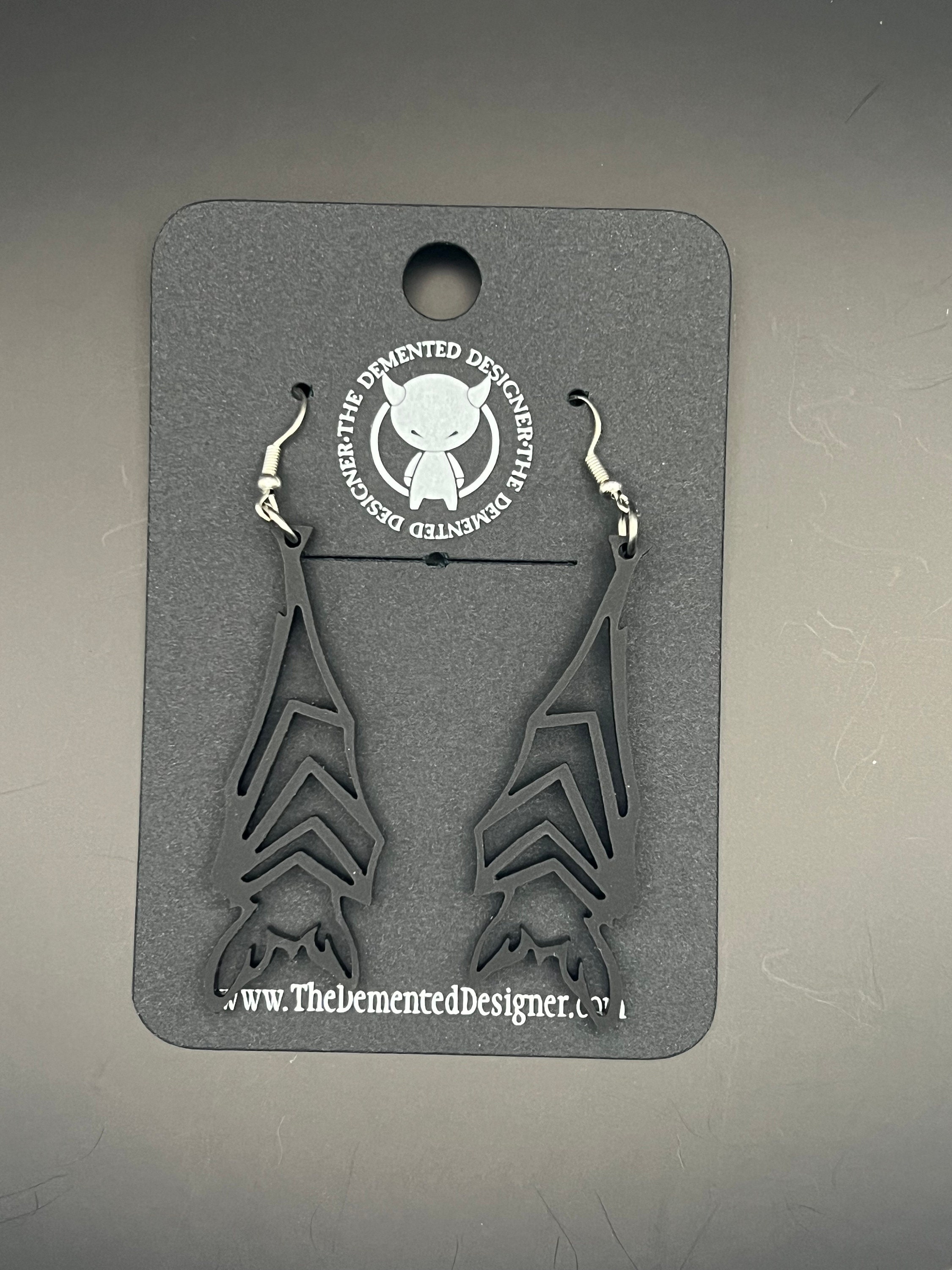 Black Acrylic Bat Earrings - Thumbnail 2
