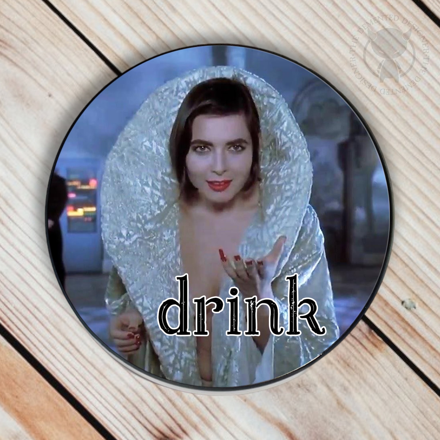 Death Becomes Her - Lisle Von Rhuman encouraging you to drink! Ceramic Coaster - Isabella Rossellini at her best - Thumbnail 2