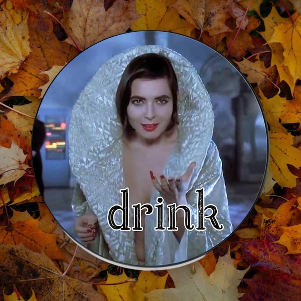 Death Becomes Her - Lisle Von Rhuman encouraging you to drink! Ceramic Coaster - Isabella Rossellini at her best
