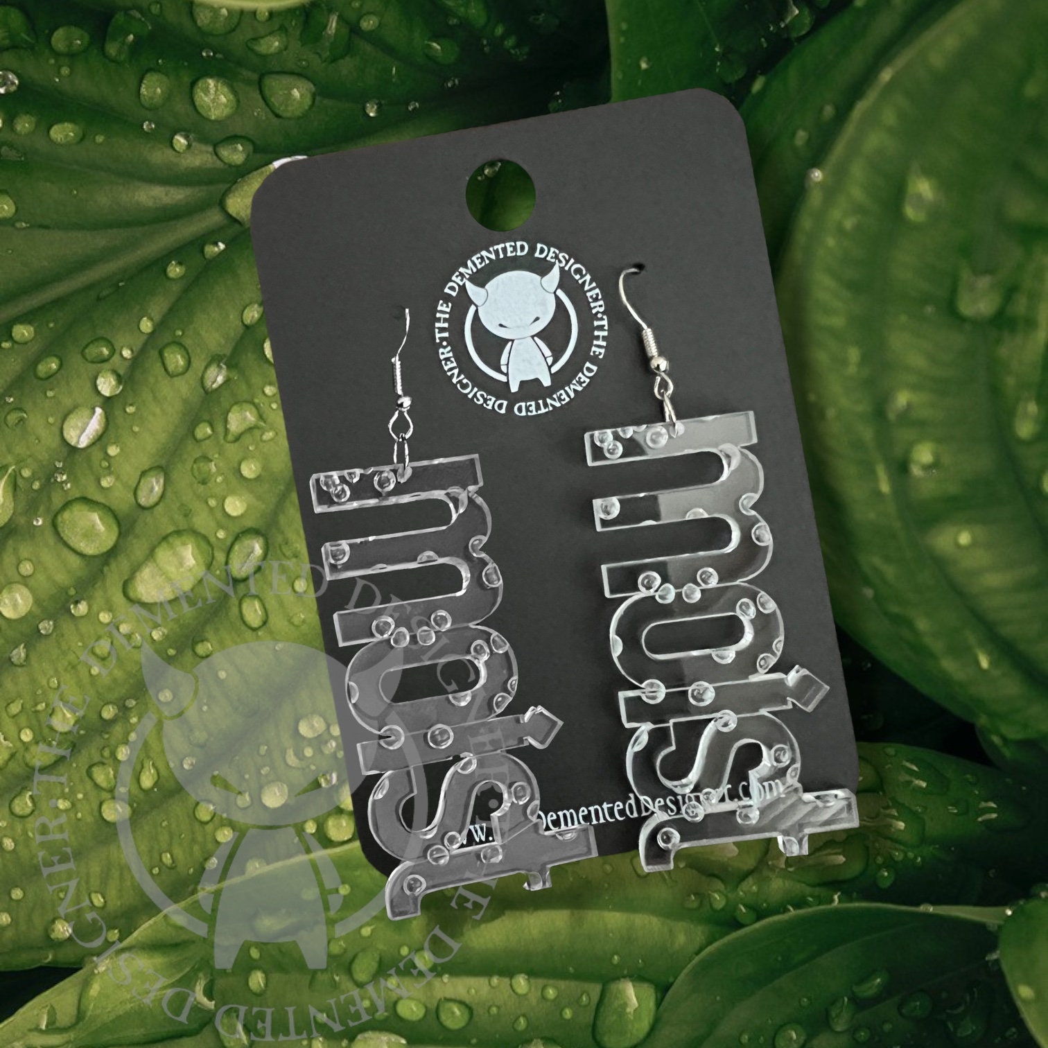Clear Acrylic 'Moist' Earrings: Bubble Inclusions, Lightweight - Image 1