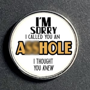 Funny Apology Pin - I'm Sorry I Called You An Asshole - Mature Humor (1" Wide)