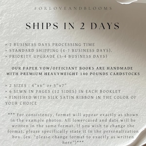 Personalized Wedding Vow Books His and Her Paper Vow Books Customized Wedding Vow Book with Silk Ribbon gift for Bride and Groom image 2