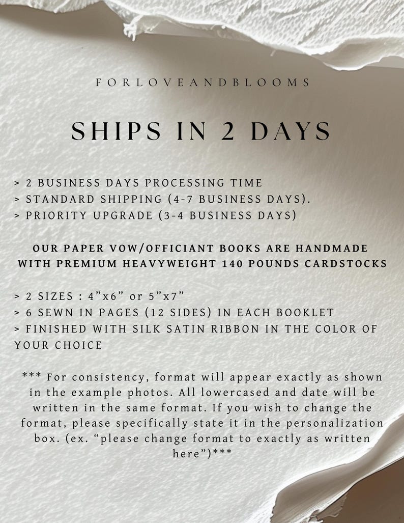 Personalized Wedding Vow Books His and Her Paper Vow Books Customized Wedding Vow Book with Silk Ribbon gift for Bride and Groom image 2