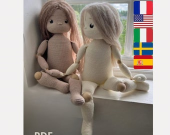 Amigurumi-Puppe im Waldorf-Stil Gloria Español/English/Français/Svenska/Italiano Tutorial PDF. (Ganzkörper- und Outfit-Tutorial)