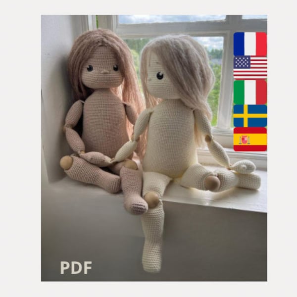 Waldorf style amigurumi doll Gloria Español/English/Français/Svenska/Italiano Tutorial PDF. (full body and outfit tutorial)