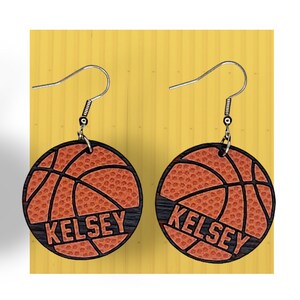 Basketball earrings, personalized with players name, includes FREE SHIPPING! Personalized basketball earrings for women and girls.