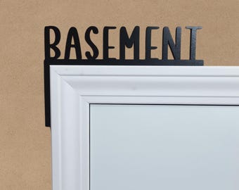 basement door topper, room sign, wall decor, door corner toppers, door frame sitter, gift for family, housewarming gift, airbnb sign