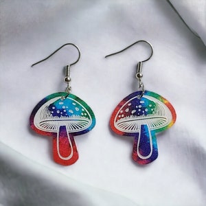 mushroom earrings, tie dye jewelry, boho jewelry, tie dye earrings, eccentric gifts, hippie gifts, gift for her, gift for friends
