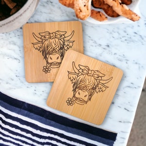 Highland Cow Coaster, highland cow gifts, cow lover gifts, coaster set, coasters for home, gifts for home, gifts for kitchen, kitchen decor