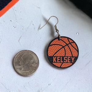 Basketball earrings, personalized with players name, includes FREE SHIPPING! Personalized basketball earrings for women and girls.