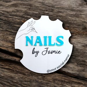 Personalized nail prop, nail board, nails by salon sign, nail artist logo, nailfie disc, nail tech gifts, gifts for her, nail picture prop