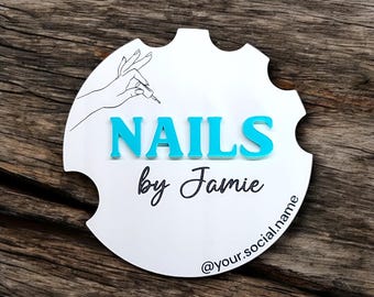 Personalized nail prop, nail board, nails by salon sign, nail artist logo, nailfie disc, nail tech gifts, gifts for her, nail picture prop