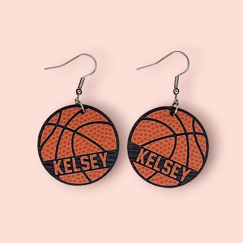 Basketball earrings, personalized with players name, includes FREE SHIPPING! Personalized basketball earrings for women and girls.