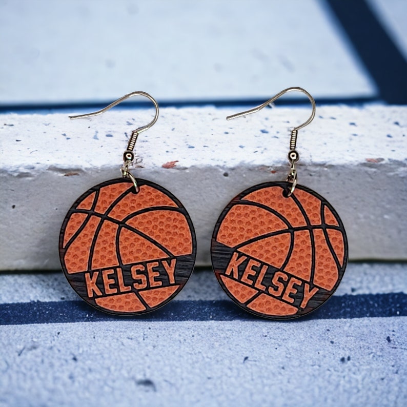 Basketball earrings, personalized with players name, includes FREE SHIPPING! Personalized basketball earrings for women and girls.