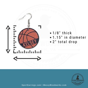 Basketball earrings, personalized with players name, includes FREE SHIPPING! Personalized basketball earrings for women and girls. they measure 1/8 inch thick and 1.15 inch in diameter