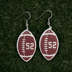 Football earrings, personalized football earrings with jersey number, football mom earrings, cheer earrings, gift for football fans