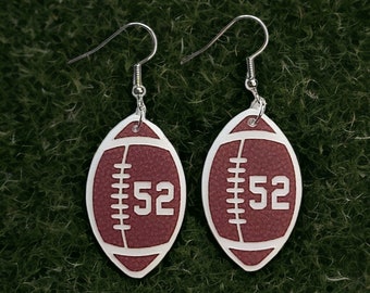Football earrings, personalized football earrings with jersey number, football mom earrings, cheer earrings, gift for football fans