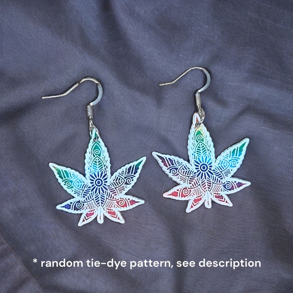 Pot leaf earrings, Tie-Dye earrings, marijuana jewelry, gift for stoner friend, gift for hippie girl, marijuana leaf earrings, 420 gifts