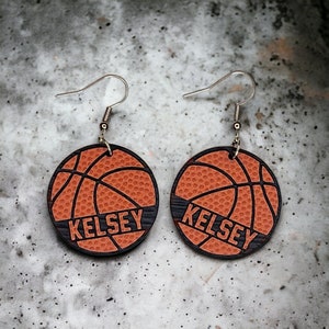 Basketball earrings, personalized with players name, includes FREE SHIPPING! Personalized basketball earrings for women and girls.