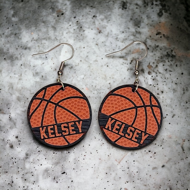 Basketball earrings, personalized with players name, includes FREE SHIPPING! Personalized basketball earrings for women and girls.
