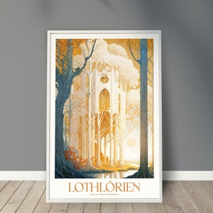 Lothlórien Poster, Caras Galadhon, Lórien Travel Poster