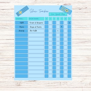 TV Tracker Printable Guide Planner Organizer Digital Download