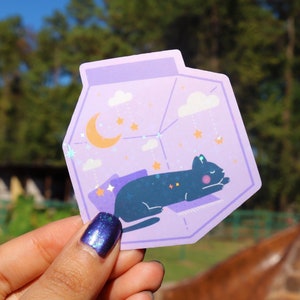 Holographic Milk Carton Sleeping Kitty Sticker (Weather-proof)
