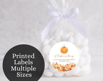 Orange Pumpkin Baby Shower Labels, A Little Pumpkin Is On The Way, Orange Pumpkin  Baby Shower Stickers, Fall Baby Shower, BP3