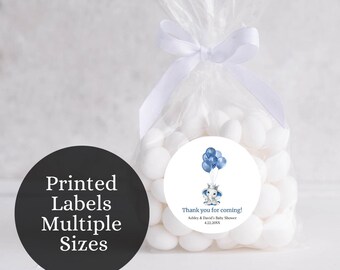 Balloon Elephant Baby Shower Stickers, Baby Boy Elephant Shower Labels, Round Party Favor Labels, Custom Shower Labels, BE1