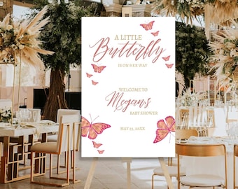 Signo editable de baby shower, signo de bienvenida de baby shower, banner de baby shower con temática de mariposa, baby shower de mariposa, decoración al aire libre, RGB1