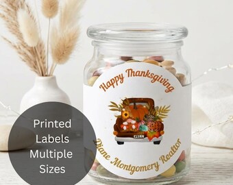 Custom Thanksgiving Labels, Autumn Fall Leaves Truck Stickers, Party Favor Labels, Printed Multiple Sizes