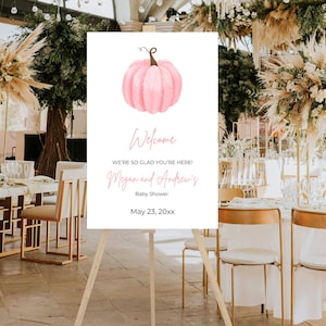 Editable Baby Shower Welcome Sign, Pink Pumpkin Baby Shower Welcome Sign, Pumpkin Themed Baby Shower, A Little Pumpkin is on the way, BP1