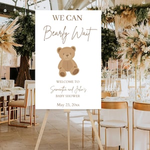 Editable We Can Bearly Wait Baby Shower Sign, Printable Baby Shower Party Sign, Brown Bear Shower Yard Sign, Template, Digital, WCB1