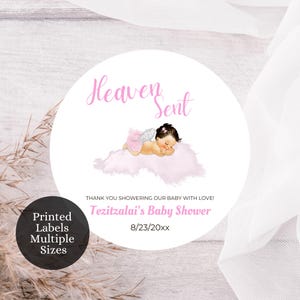 Custom Heaven Sent Baby Shower Labels, Baby Girl Heaven Sent Baby Shower, Angel Theme Shower Labels, Baby Shower Goody Bag Labels, AB15