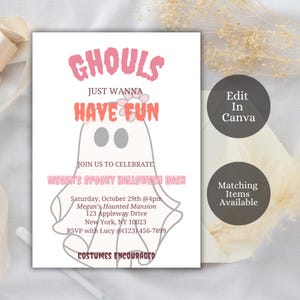 Ghouls Just Wanna Have Fun Halloween Invitation, Editable Halloween Invite, Halloween Party, Kids Halloween Party Invite, GJW1 image 1
