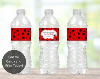 Editable Baby Shower Water Bottle Label Template, Ladybug Water Bottle Label, Ladybug Baby Shower, Little Lady Water Bottle Label, LLB1